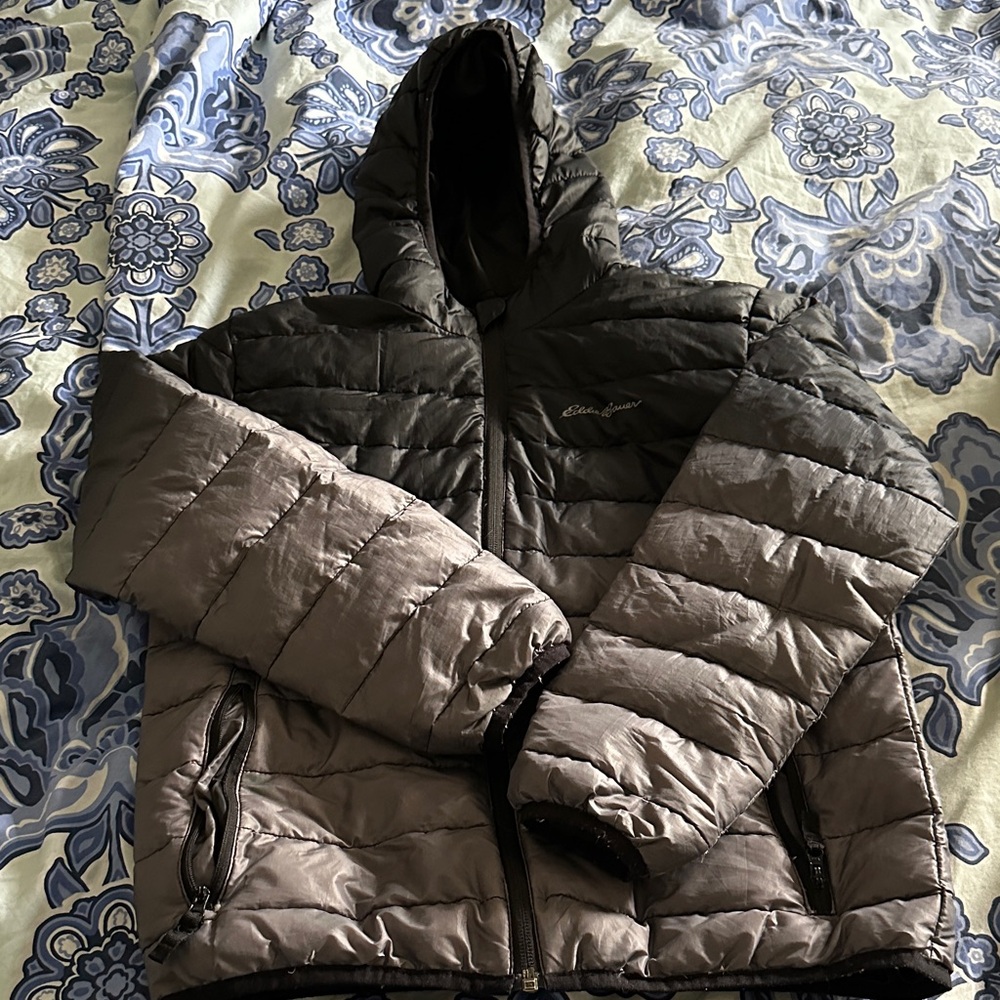 Eddie Bauer Charcoal and Black Hooded Jacket Reversible